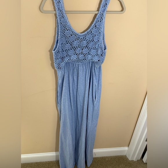Aerie Women’s Crochet Maxi Dress Beach Swim Cover Up Blue Open Knit L - Picture 5 of 8